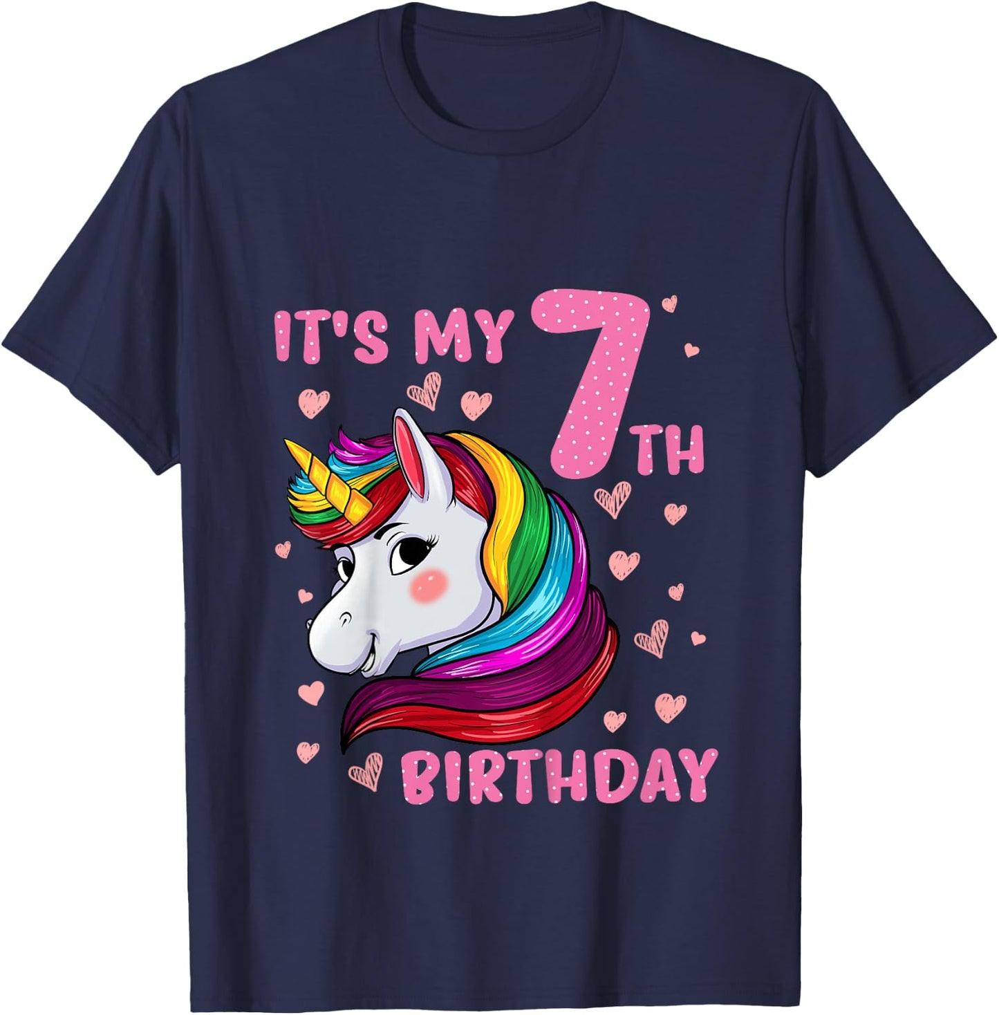 Unicorn Girl 7 Birthday Unicorn It's My 7th Birthday T-Shirt - T-Shirt | Navy