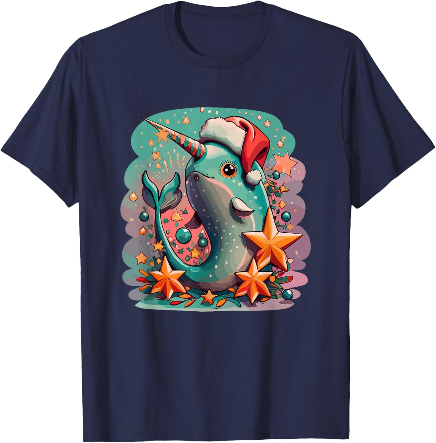 Cute Baby Narwhal Santa Hat Christmas Girls Women Boys Kids T-Shirt - T-Shirt | Navy