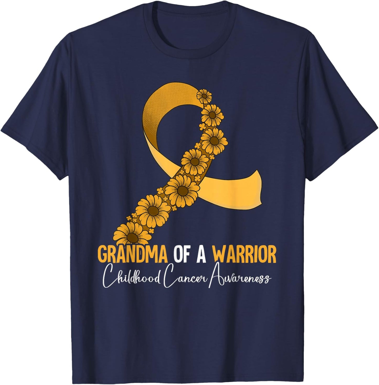 Grandma Of A Warrior Childhood Cancer Awareness T-Shirt - T-Shirt | Navy