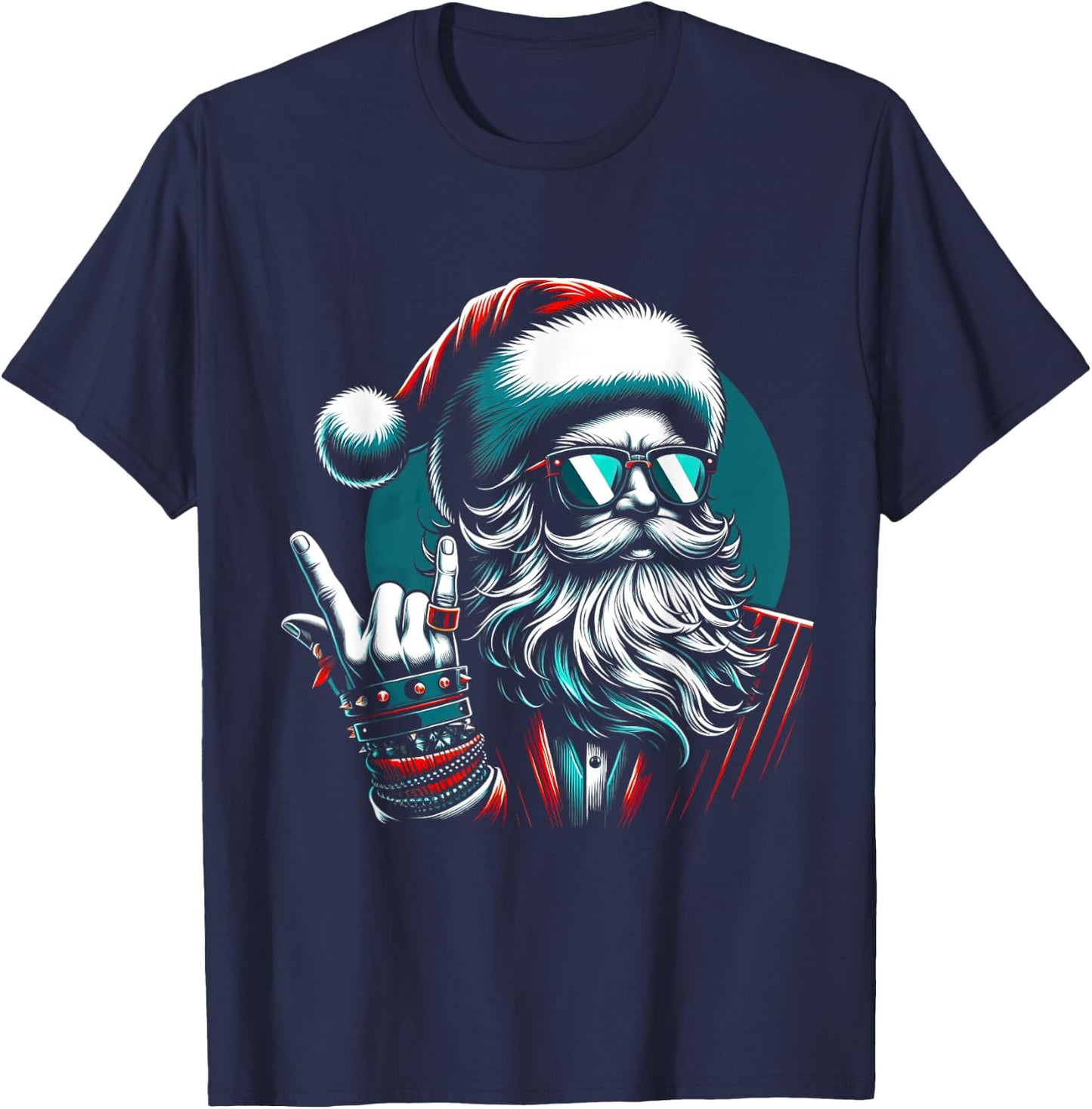 Punk Santa Rock N Roll Emo Heavy Metal Christmas T-Shirt - T-Shirt | Navy