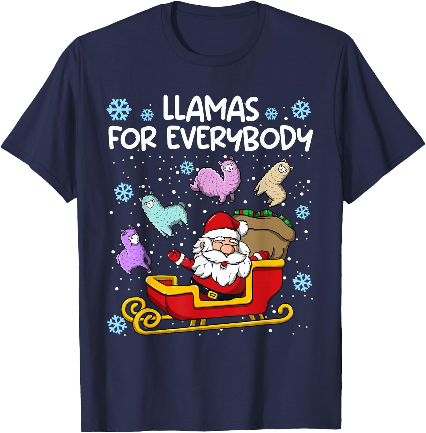 Llamas for Everybody Santa Sled Funny Christmas Llama T-Shirt - T-Shirt | Navy