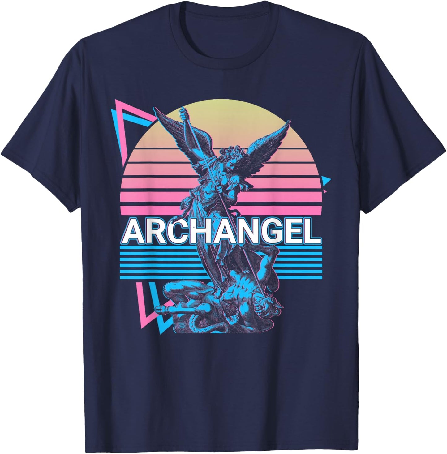 Archangel Michael Saint Michael Retro T-Shirt - T-Shirt | Navy
