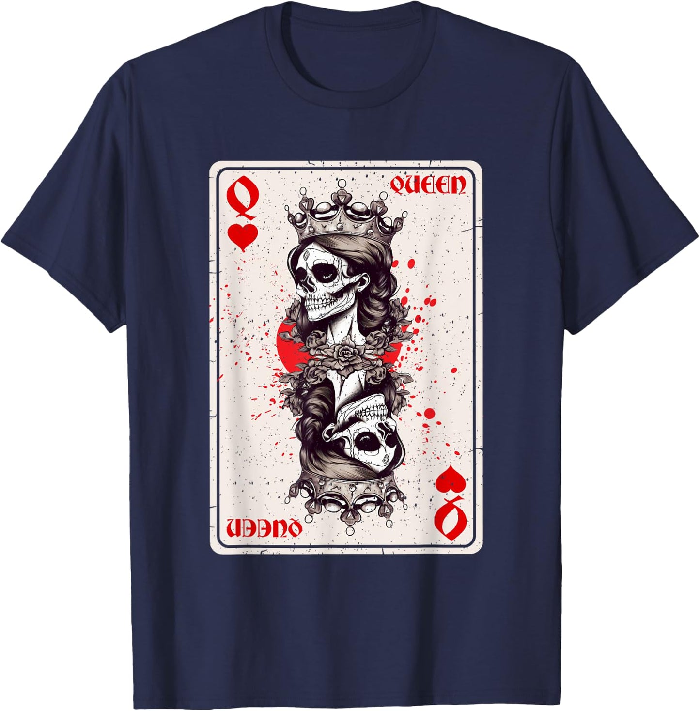 Queen of Hearts Card Game Horror Heart Queen Gothic T-Shirt - T-Shirt | Navy