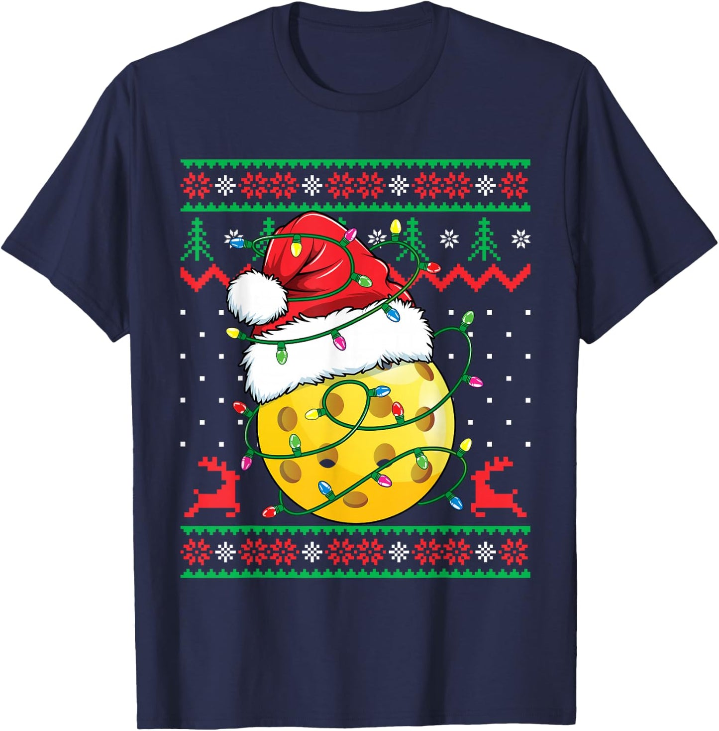 Funny Pickleball Ugly Christmas Sweater Xmas T-Shirt - T-Shirt | Navy