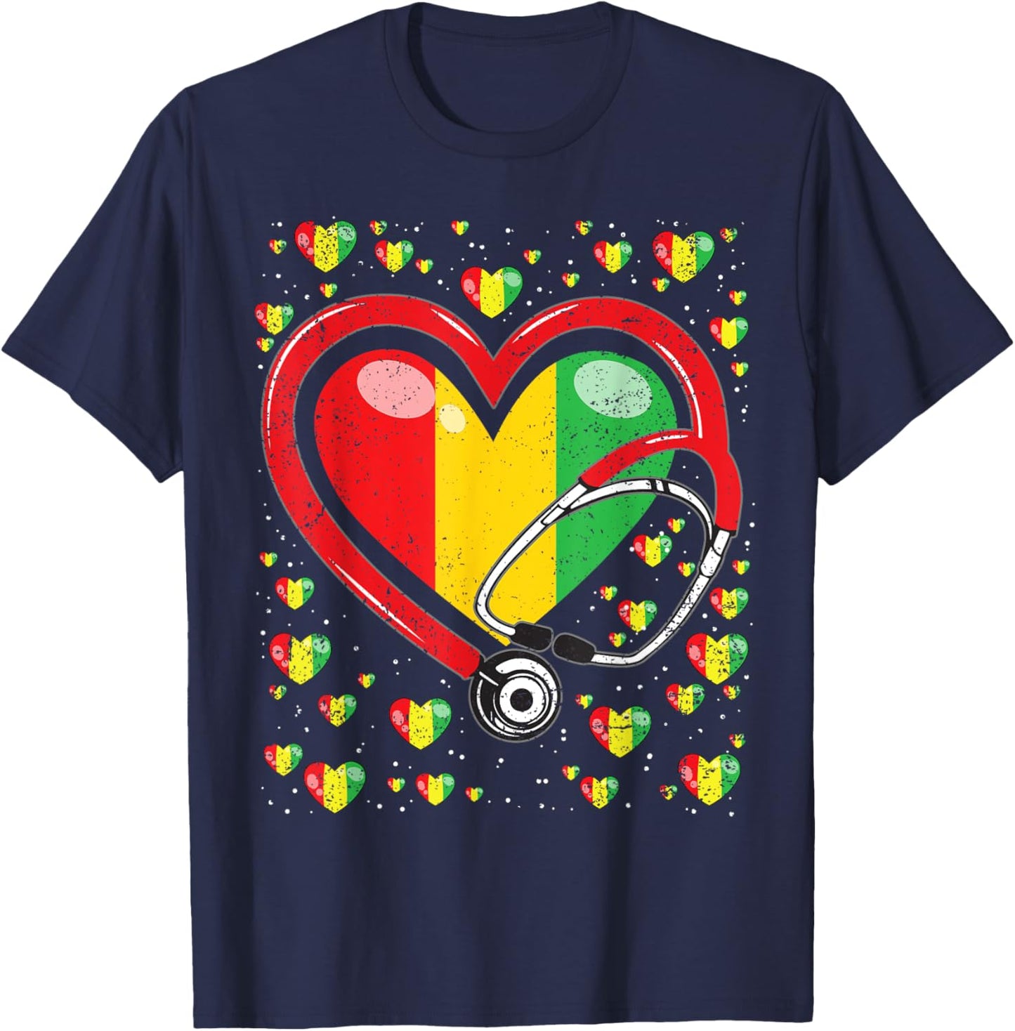 Stethoscope Heart Juneteenth Black History Heart Nurse T-Shirt - T-Shirt | Navy