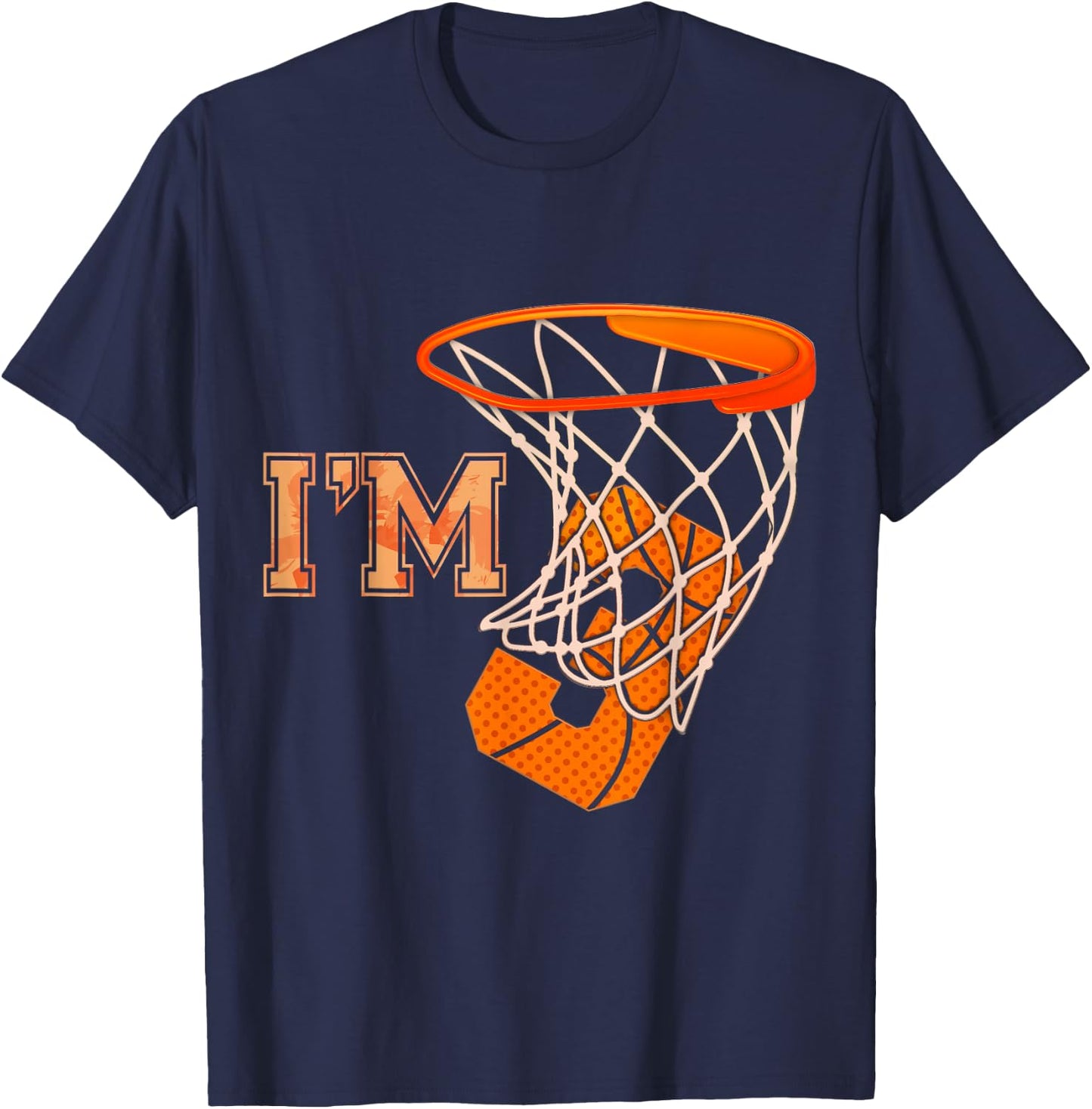 I'm 3 Basketball Theme Birthday Party 3rd Birthday Boy T-Shirt - T-Shirt | Navy