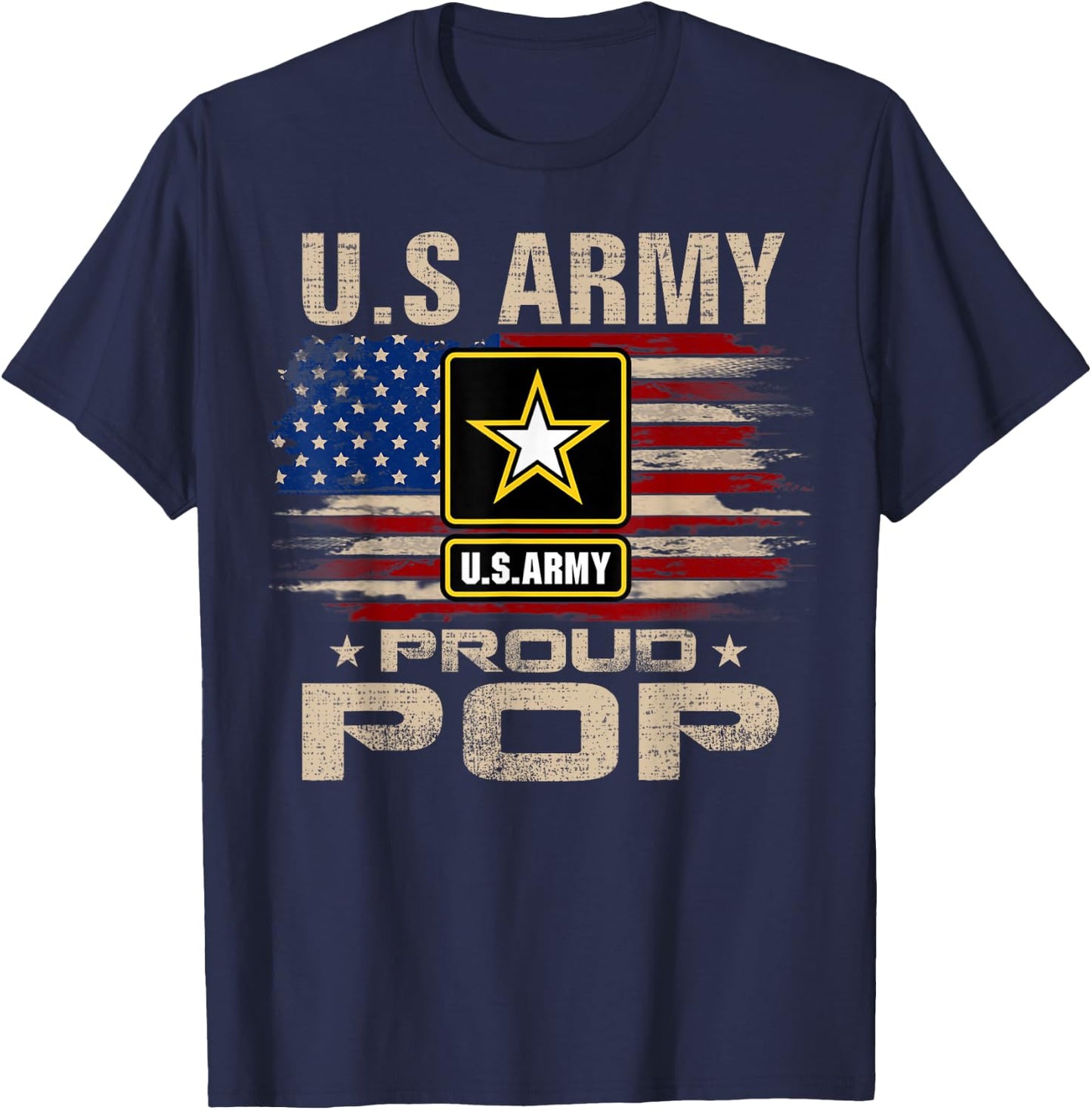 Vintage U.S Army Proud Pop With American Flag T-Shirt - T-Shirt | Navy