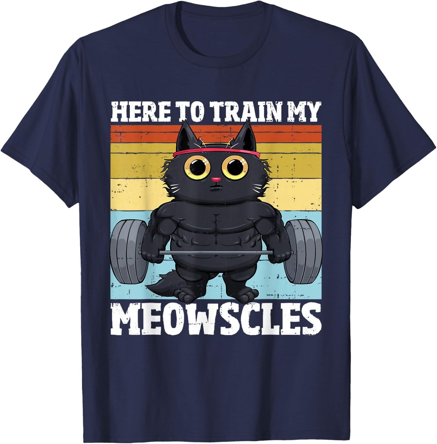 Cat Train My Meowscles Funny Gym Workout Cat Women , Small, Black T-Shirt - T-Shirt | Navy