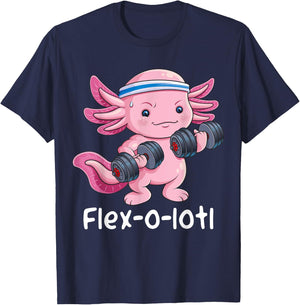 Axolotl Bodybuilder Powerlifter Flex-o-lotl Cute Gym Workout T-Shirt - T-Shirt | Navy
