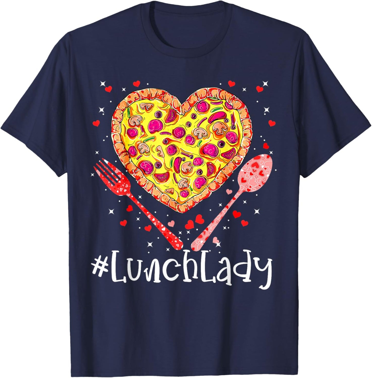 Most Likely To Christmas Be On The Nice Pizza Lunch Lady Funny Pink Heart Happy Valentine's Day 2023 for Couples, Valentine's Day Celebrators, -Adults, Short Sleeve, Black, Small T-Shirt - T-Shirt | Navy