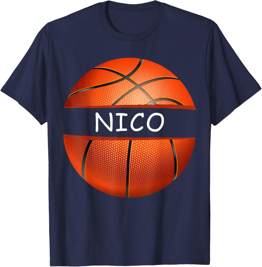 Novelty Personalized Name Nico Sports Basketball T-Shirt - T-Shirt | Navy