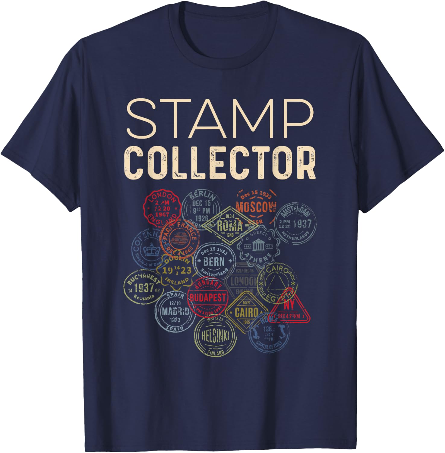 Stamp Collector World Traveler T-Shirt - T-Shirt | Navy