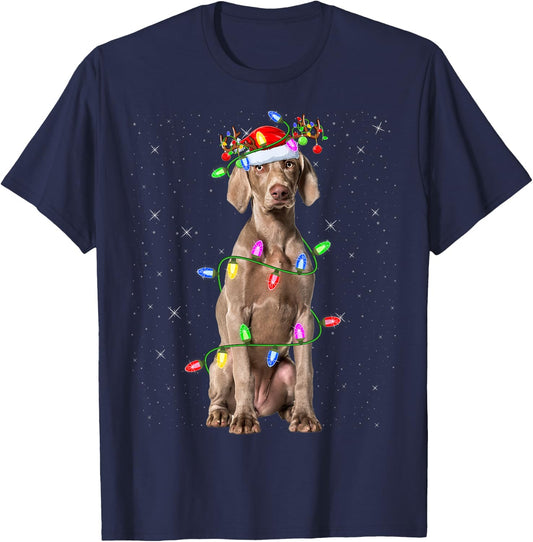 Weimaraner Dog Lover Xmas Lights Santa Weimaraner Christmas T-Shirt - T-Shirt | Navy