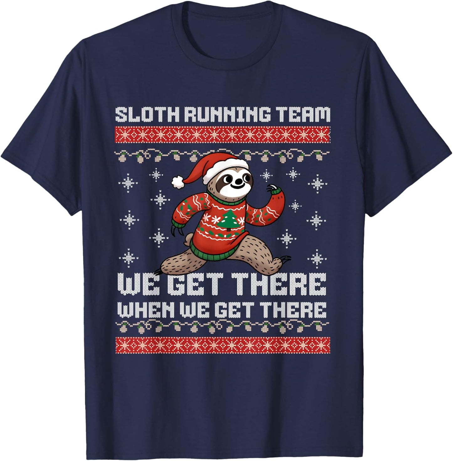 Funny Sloth Christmas 5k Running Team Squad X-Mas Fun Run T-Shirt - T-Shirt | Navy