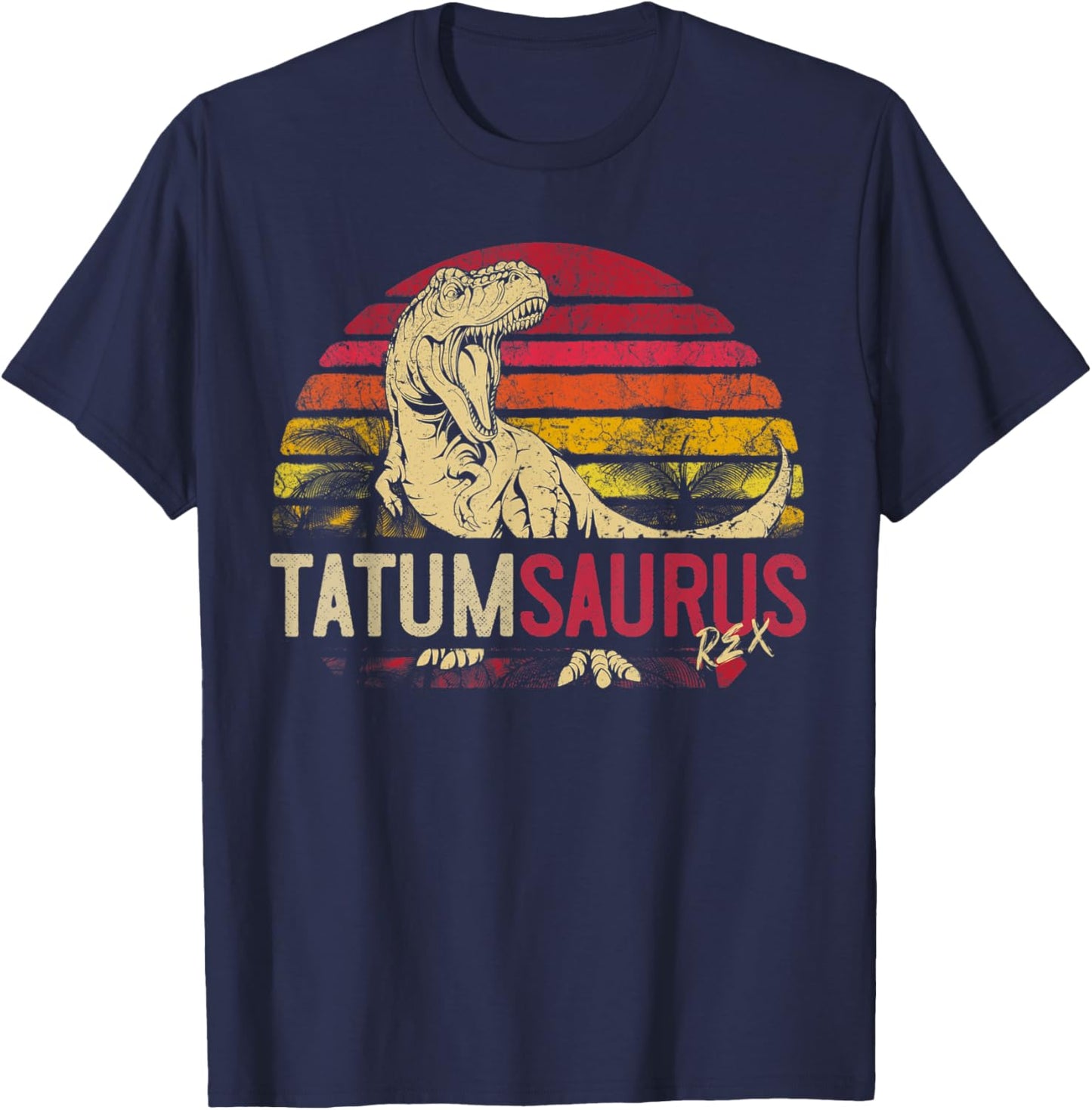 Tatum Saurus Funny Personalized Dinosaur T Rex Name Boy Gift T-Shirt - T-Shirt | Navy