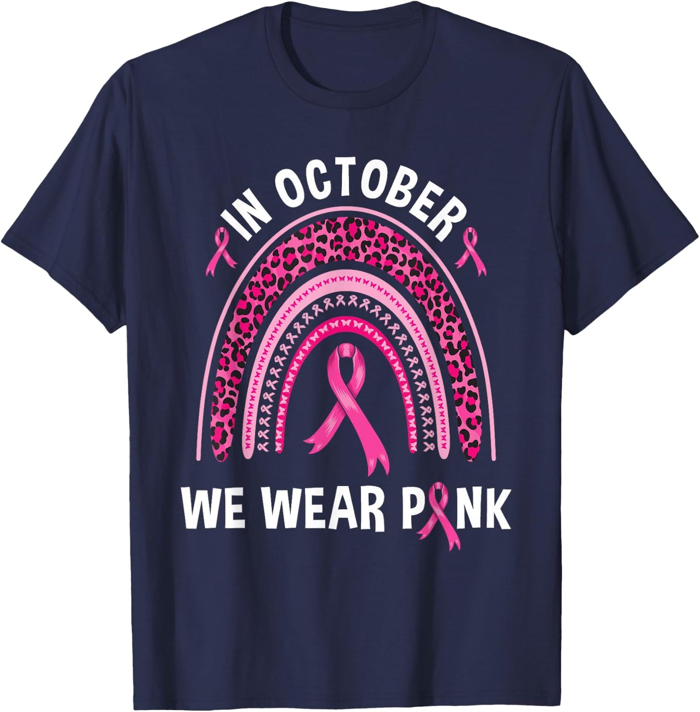 In October We Wear Pink Leopard Rainbow T-Shirt - T-Shirt | Navy