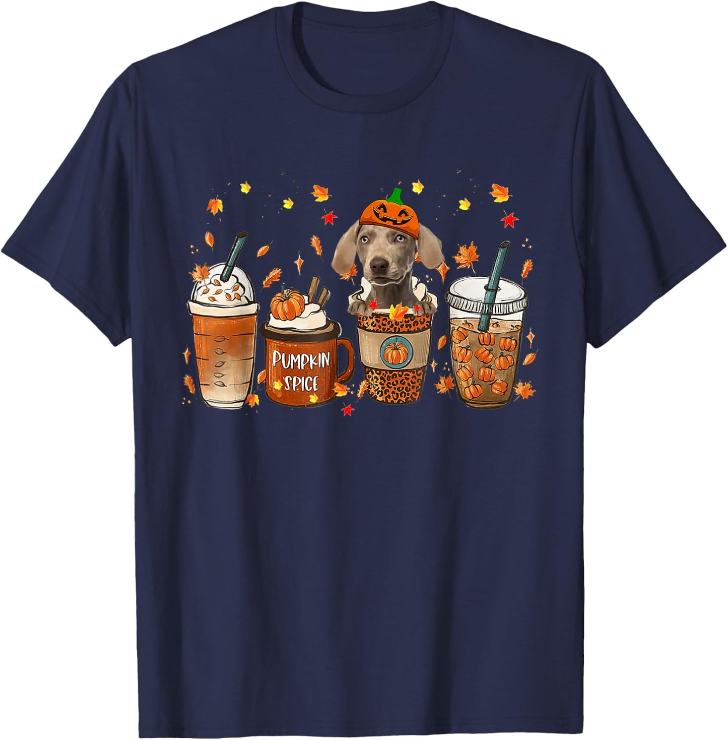 Weimaraner Fall Coffee Pumpkin Spice Latte Iced Autumn T-Shirt - T-Shirt | Navy