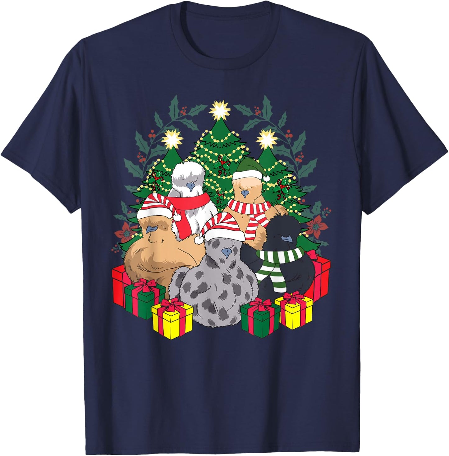 Poultry Farmer Funny Silky Silkie Chicken Lover Co Silkie Silky Chickens Christmas Xmas Cute Graphic Men's Black Cotton Blend T-Shirt - T-Shirt | Navy