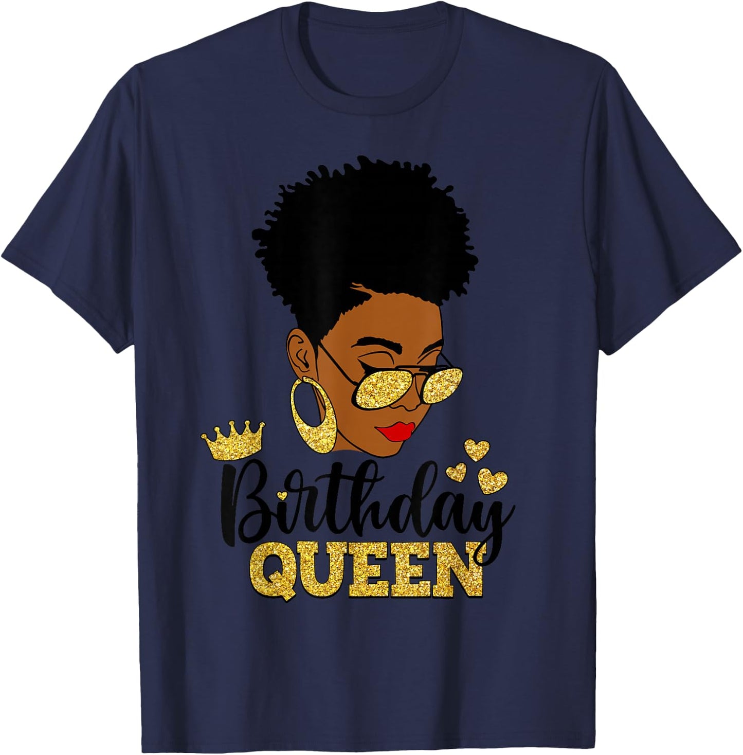 Birthday Queen Afro Short Hair African American Black Woman T-Shirt - T-Shirt | Navy