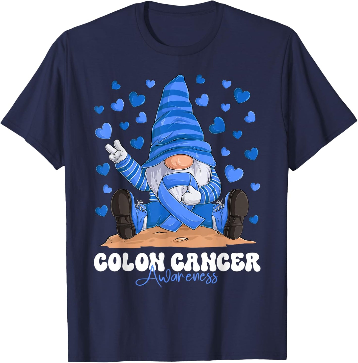 Colon Cancer Awareness Month Blue Ribbon Gnome T-Shirt - T-Shirt | Navy