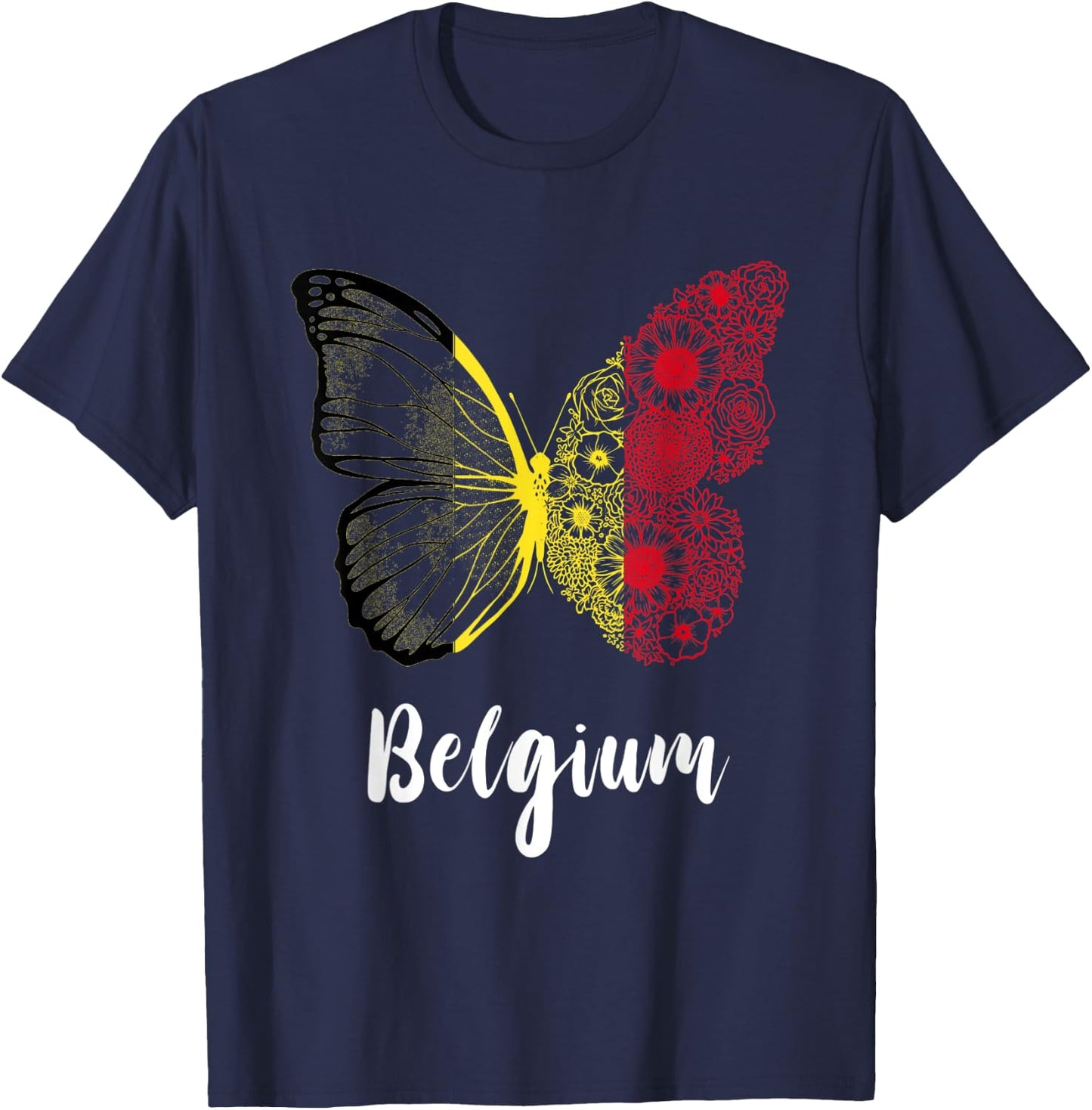 Belgium Butterfly Belgie Belgique Belgian Pride Belgium Flag T-Shirt - T-Shirt | Navy