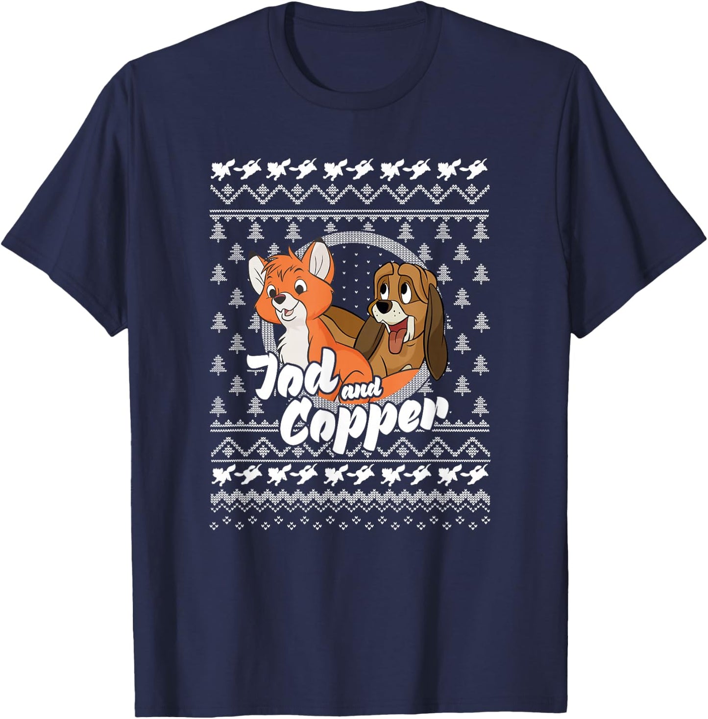 Disney The Fox and The Hound Christmas Tod and Copper Logo T-Shirt - T-Shirt | Navy