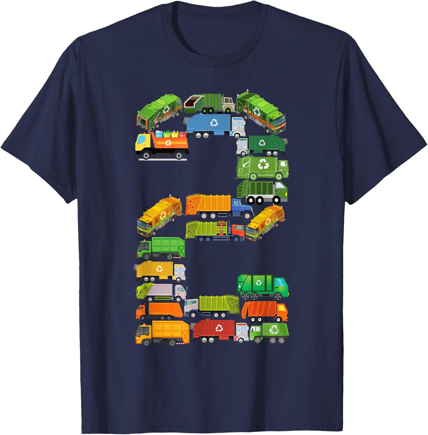 Toddler Garbage Truck Themed 2nd Birthday 2 Year Old Boys T-Shirt - T-Shirt | Navy