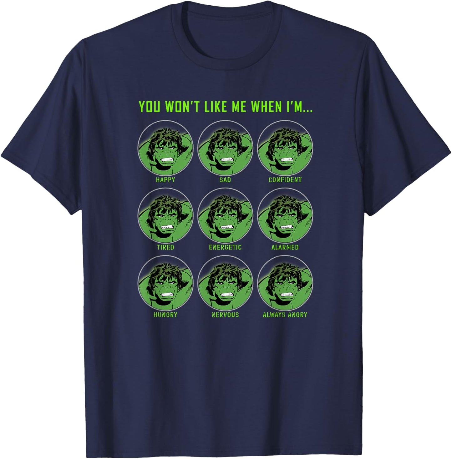 Marvel Hulk Classic Comic Expressions Of Hulk Grid T-Shirt - T-Shirt | Navy