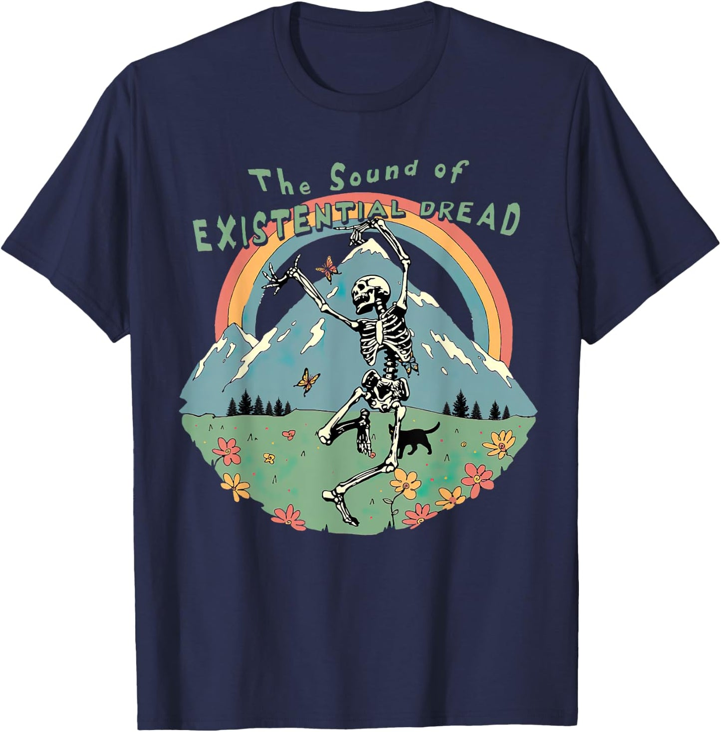 The Sound Of Existential Dread, Skeleton Dancing On Grass T-Shirt - T-Shirt | Navy