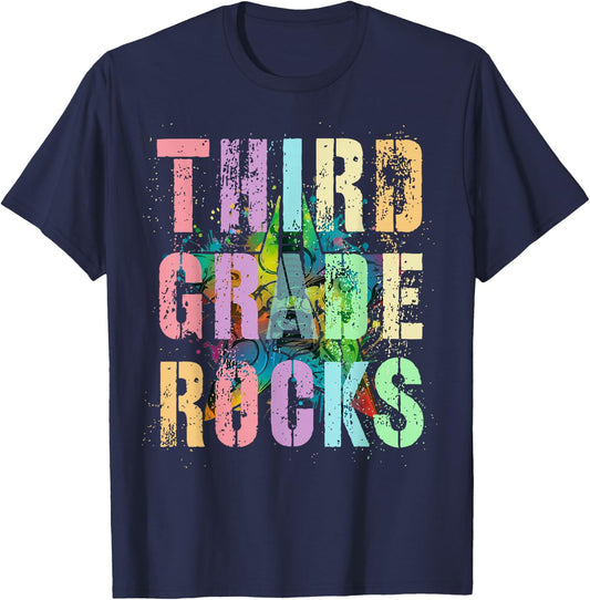 THIRD GRADE Rocks Teacher Kids Rockstar 3rd Gr Rocking Is My T-Shirt - T-Shirt | Navy