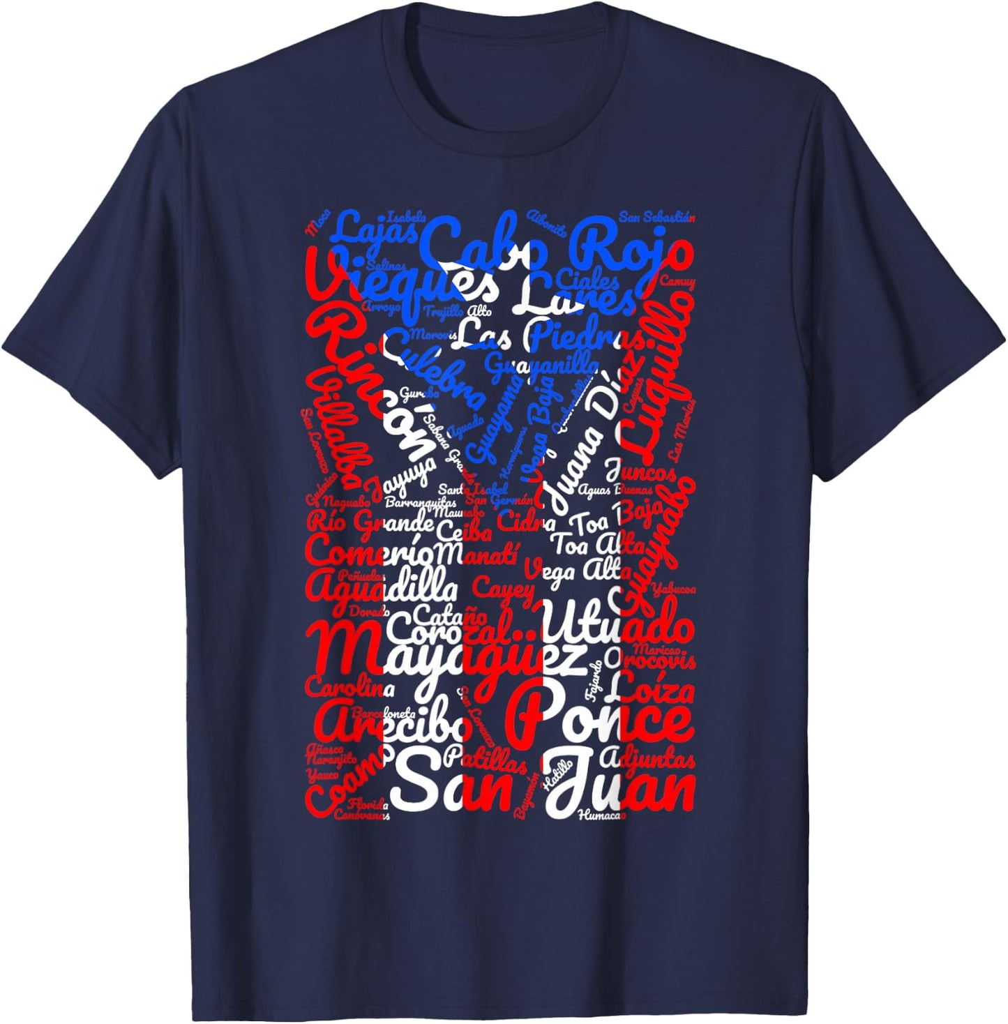 Puerto Rican Flag Shirt Towns and Cities of Puerto Rico T-Shirt - T-Shirt | Navy
