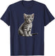Grey Tabby Cat : Women's Cat-Themed Kids , Black, Small, Short Sleeve, Classic Fit, , Cute, Spring, Summer T-Shirt - T-Shirt | Navy
