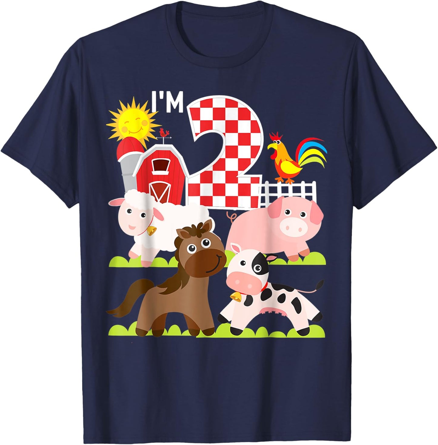 Farm Animals Barnyard 2nd Birthday I'm 2 Year Old Toddler T-Shirt - T-Shirt | Navy