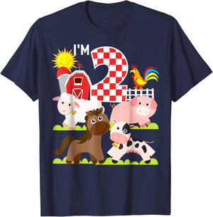 Farm Animals Barnyard 2nd Birthday I'm 2 Year Old Toddler T-Shirt - T-Shirt | Navy