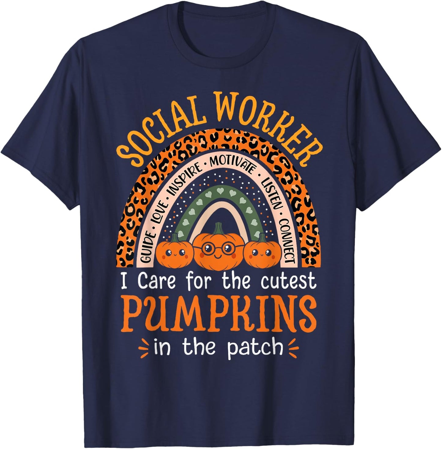 School Social Worker Rainbow Halloween School Worker T-Shirt - T-Shirt | Navy