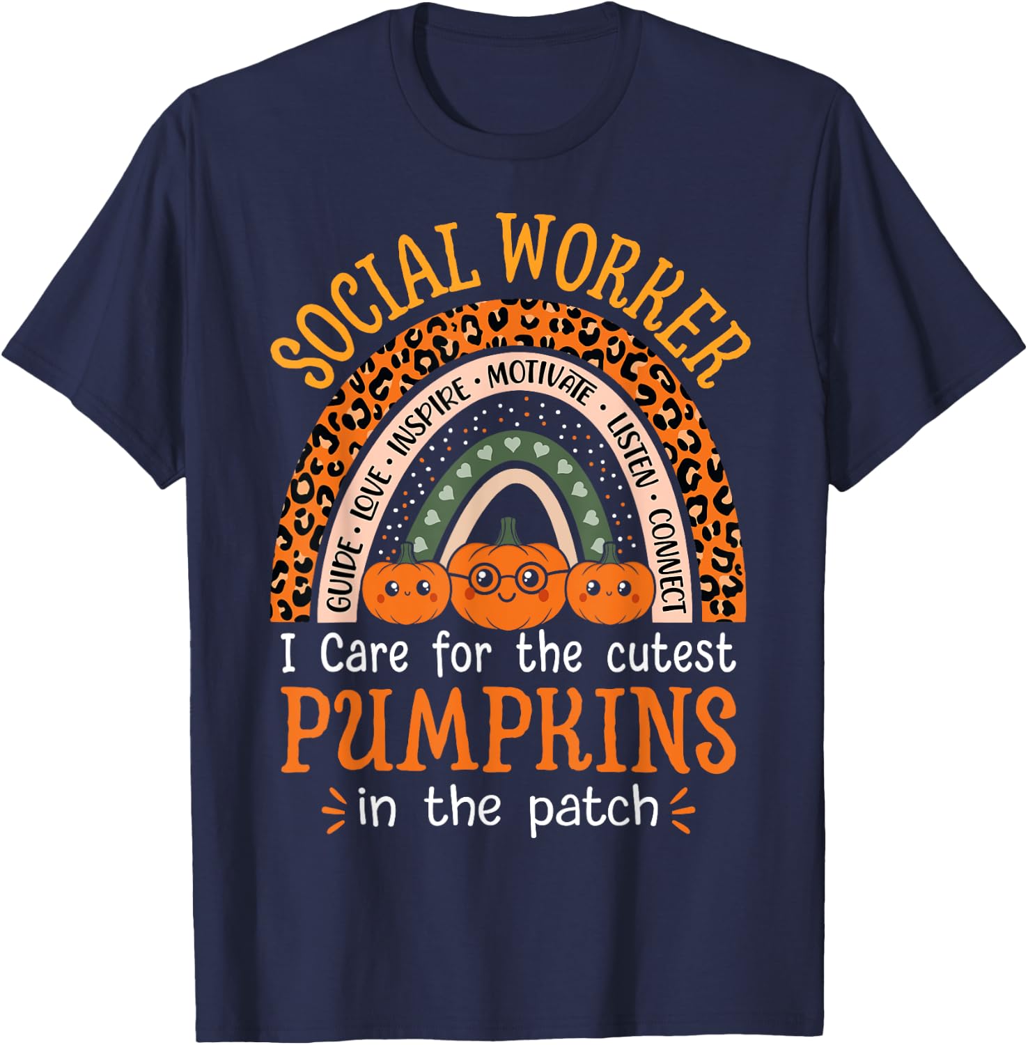 School Social Worker Rainbow Halloween School Worker T-Shirt - T-Shirt | Navy