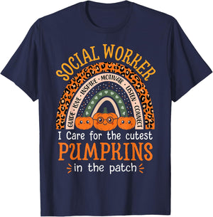School Social Worker Rainbow Halloween School Worker T-Shirt - T-Shirt | Navy