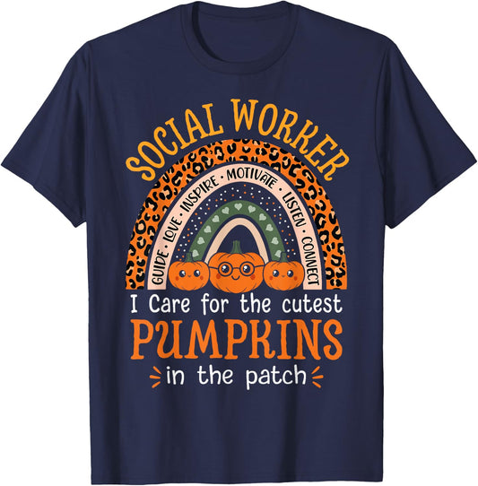 School Social Worker Rainbow Halloween School Worker T-Shirt - T-Shirt | Navy