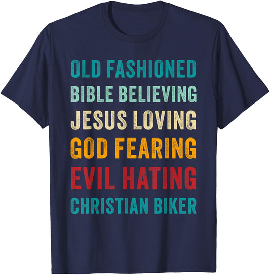 Christian Motorcycle Men's Cool Funny Vintage Faith Graphic T-Shirt - T-Shirt | Navy