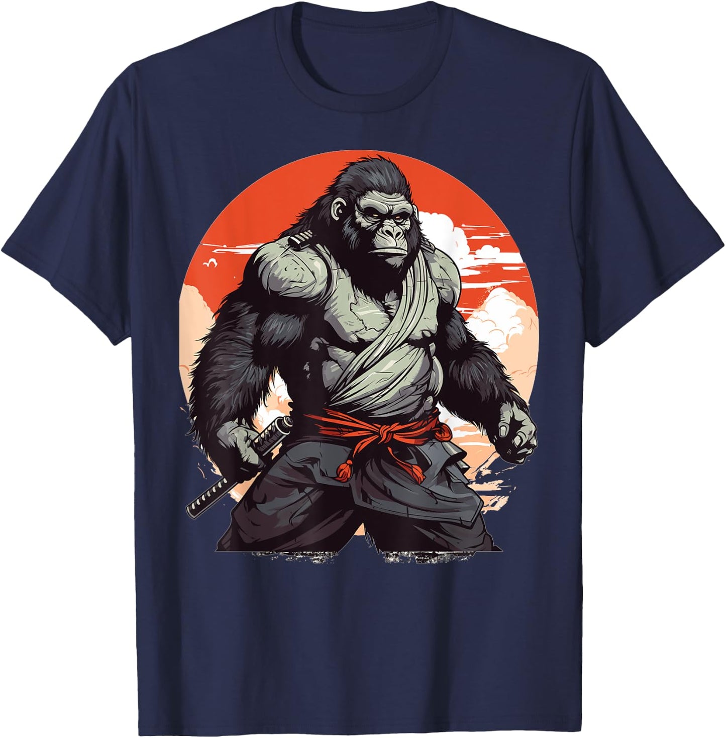 Samurai Monkey Warrior Japanese Ninja Gorilla Kawaii T-Shirt - T-Shirt | Navy