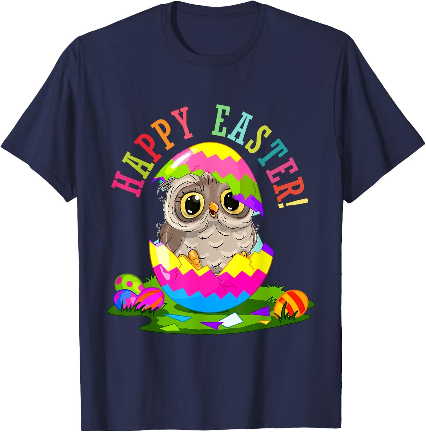 Happy Easter Owl In Chocolate Egg Hunting Eggs Lover Kids T-Shirt - T-Shirt | Navy
