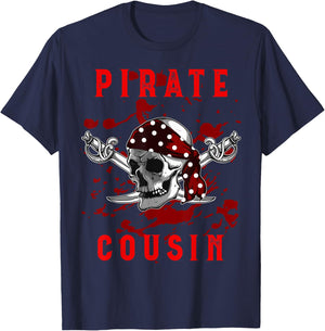 Pirate Cousin Cool Skeleton Family Birthday Squad Party T-Shirt - T-Shirt | Navy