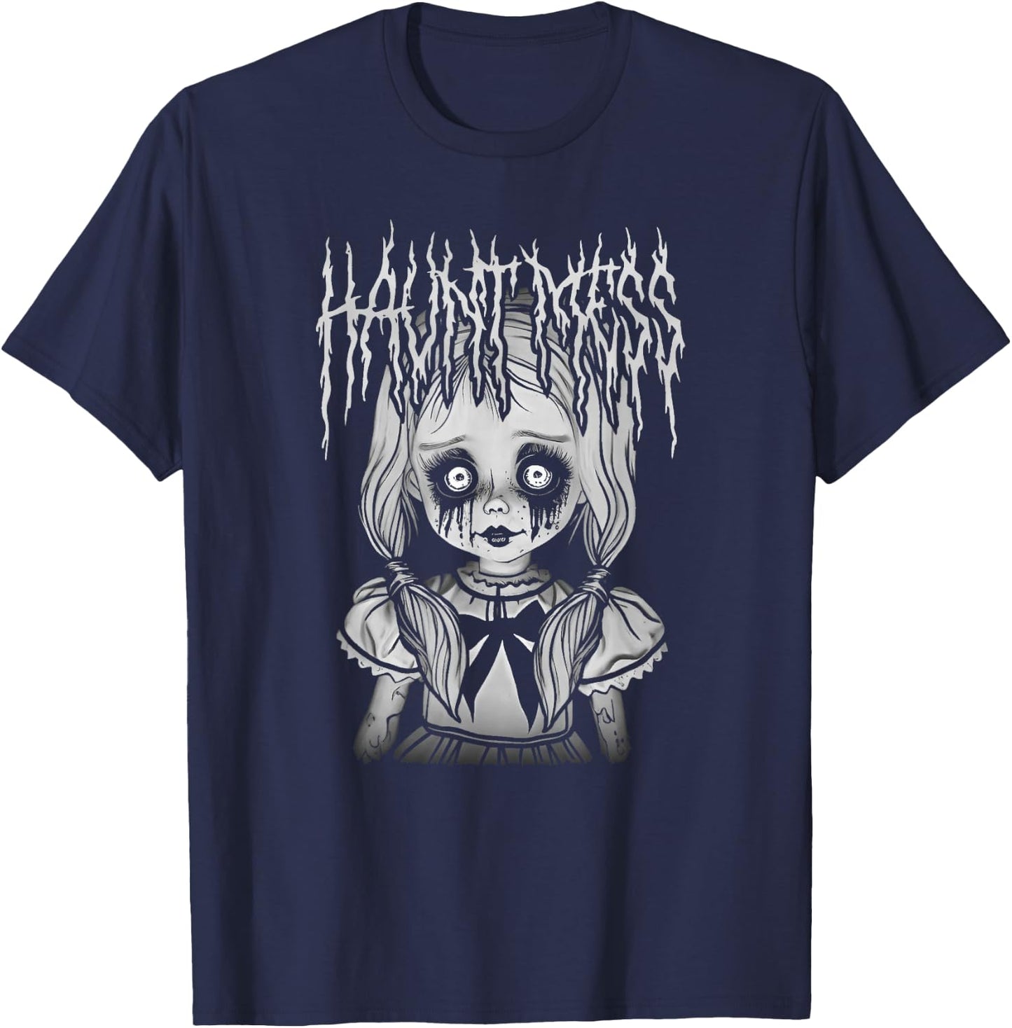 Haunt Mess Creepy Haunted Doll Illustration T-Shirt - T-Shirt | Navy