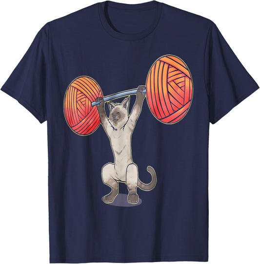 Olympic Snatch Siamese Cat Weightlifting Bodybuilding Muscle T-Shirt - T-Shirt | Navy