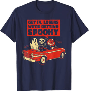 Get In, Losers We'Re Getting Spooky Skeleton Pumpkin Ghost T-Shirt - T-Shirt | Navy