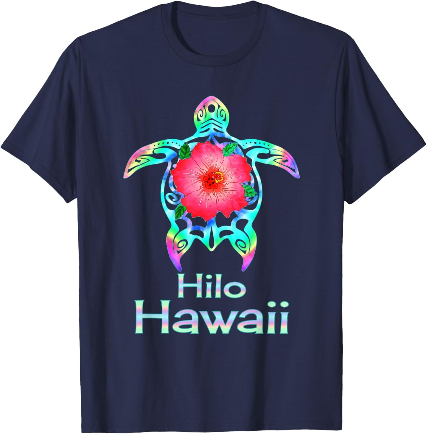 Hawaiian Colorful Sea Turtle Hilo Hawaii T-Shirt - T-Shirt | Navy