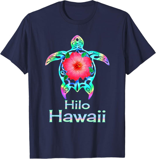 Hawaiian Colorful Sea Turtle Hilo Hawaii T-Shirt - T-Shirt | Navy