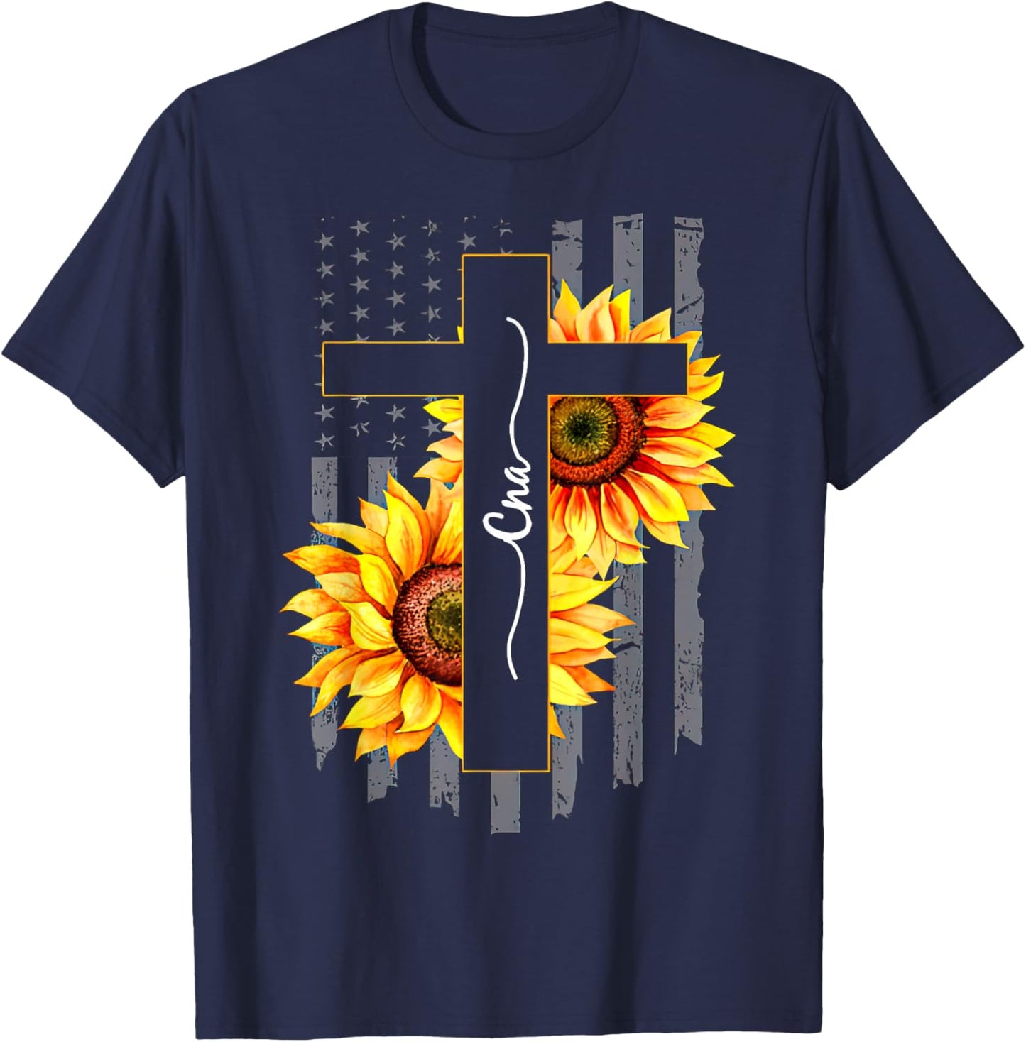 Nurse CNA Jesus Cross Sunflower 4th Of July Women's T-Shirt - T-Shirt | Navy