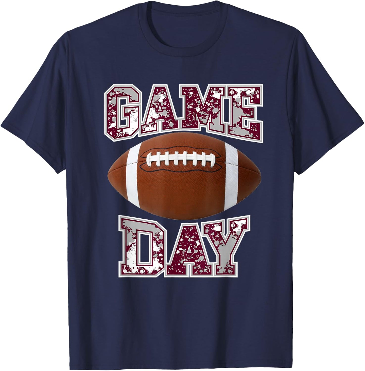 Game Day Football Maroon Gray White T-Shirt - T-Shirt | Navy