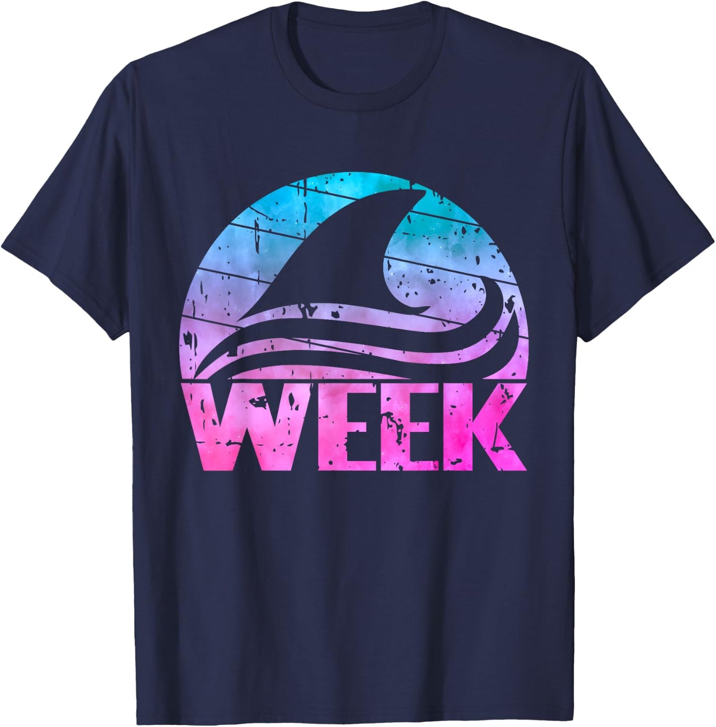Retro Shark Fin Week 2024 Shark Lover Ocean Wildlife Tie Dye T-Shirt - T-Shirt | Navy